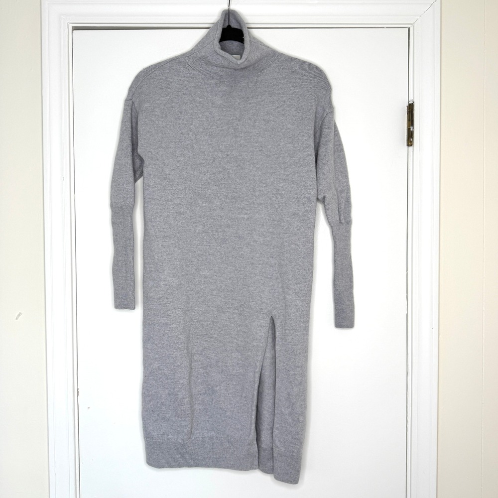 Wilfred Aritzia Merino Wool Sweater Dress Grey XS Turtleneck Slit